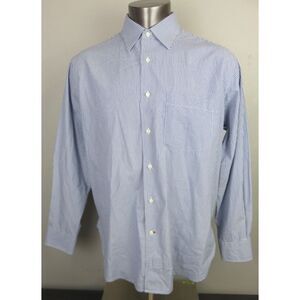 Mens Victorinox Blue White Button Front Shirt L 80s 2 Ply‎ Long Staple Cotton